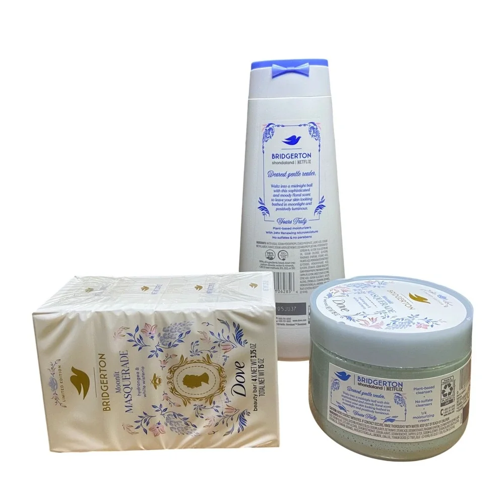 Dove Bridgerton Moonlit Masquerade Set Body Wash Scrub Beauty‎ Bar 3pc Limited